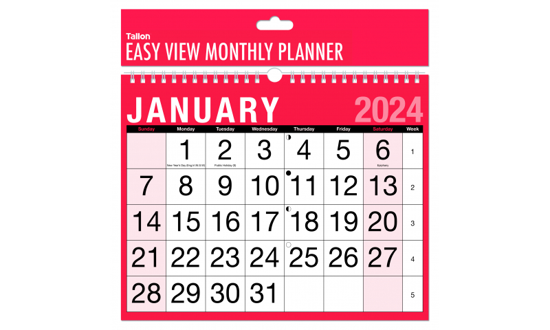 Easy View A4 Bold Date Monthly Wall Calendar 2024, Spiralbound. (Most Popular Size)