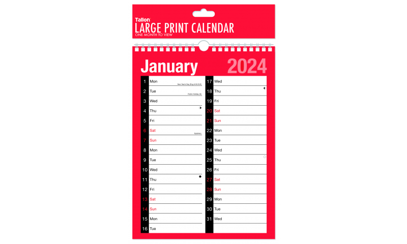 Easy View A4 Size, Twin Column Monthly Wall Calendar 2024, Spiralbound