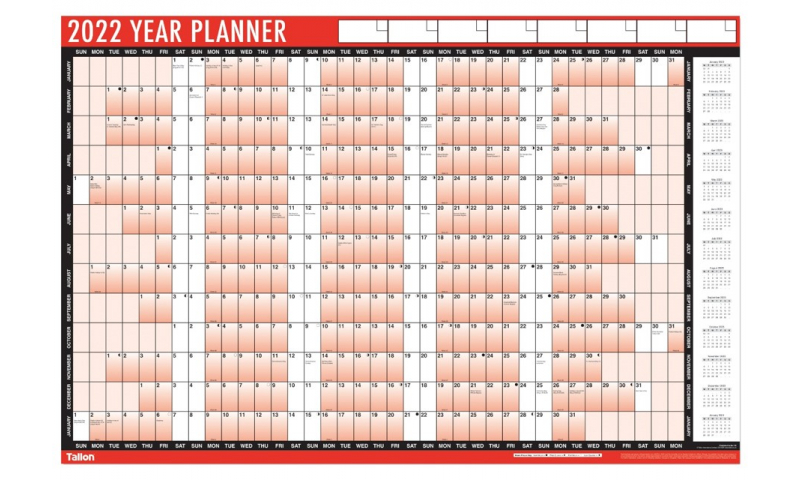 Unmounted Yearly Red & Black Wall Planner 2023 With Pen & Accessories.