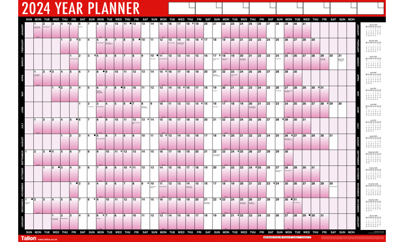 Unmounted Yearly Red & Black Wall Planner 2023 With Pen & Accessories.