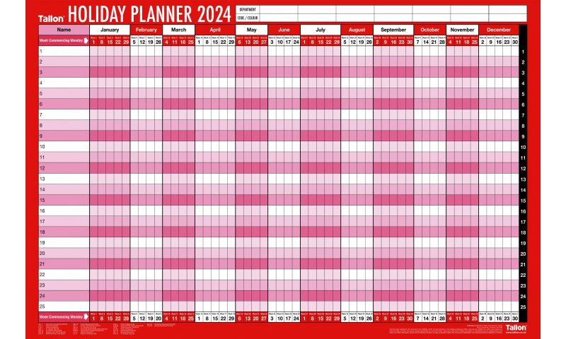 Unmounted 2024 Staff Holiday Planner With Pen & Accessories.