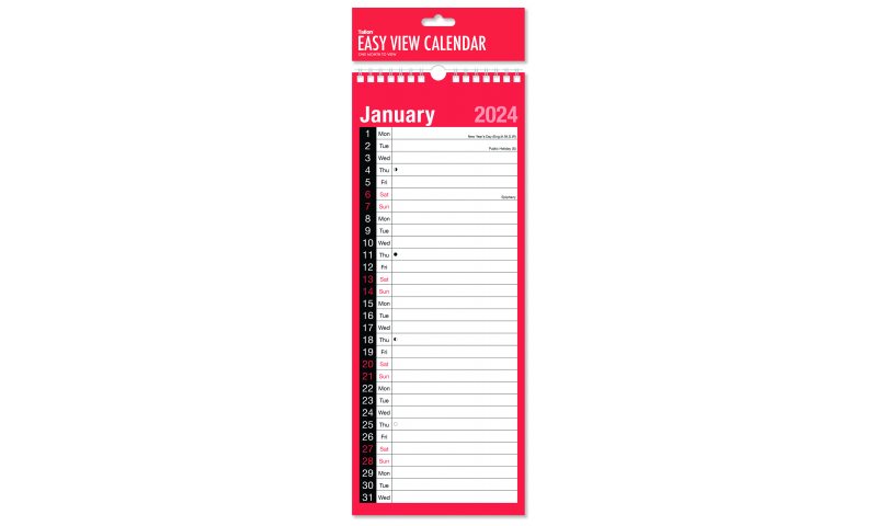 Easyview Slim Spiral Wall Calendar, Month to View 2024