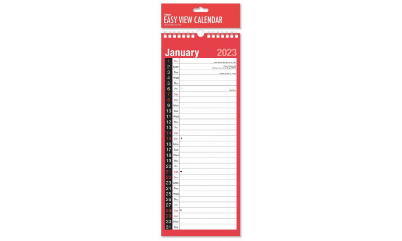 Easyview Slim Spiral Wall Calendar, Month to View 2023