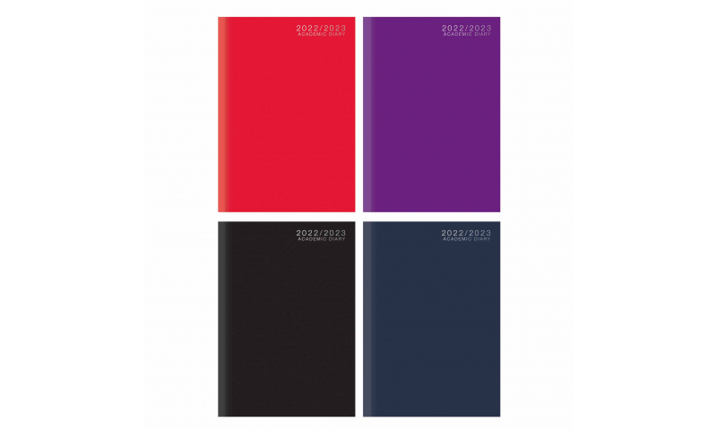 A4 Academic, Mid-Year Diary, DAP, Casebound, 4 assorted colours, 2022/23.