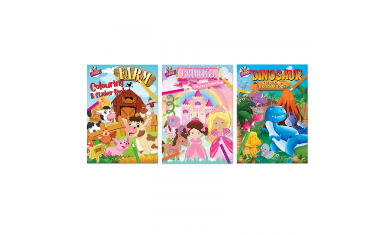 Childrens Colouring & Sticker Books A4 3 Asstd
