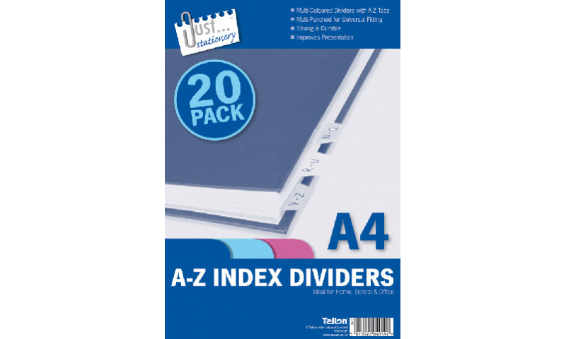 Just Stationery A4 20 Part A-Z Card Dividers (New Lower Price for 2022)