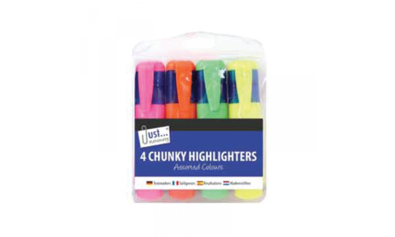 Just Stationery Highlighters, wallet of 4, (NEW Lower Price for 2022)