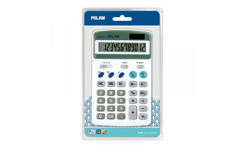 Milan Desk Calculator, 12 Digit, Dual Power, Profit margin function