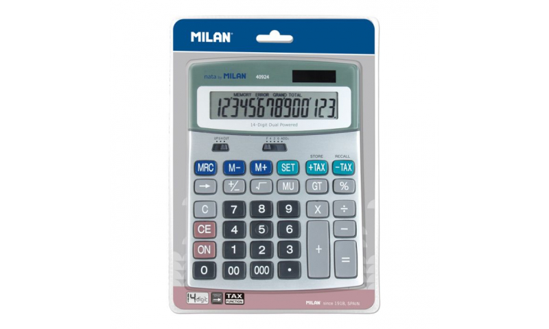Milan 14 Digit Desk Calculator, Tax function, Large.
