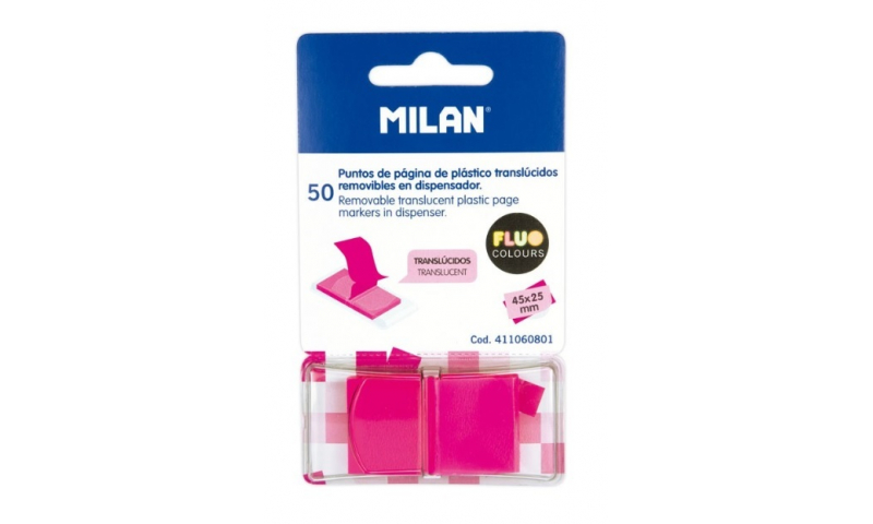Milan Translucent Page Mark Tabs, Large, Dispenser Pack of 50 - Pink or Yellow