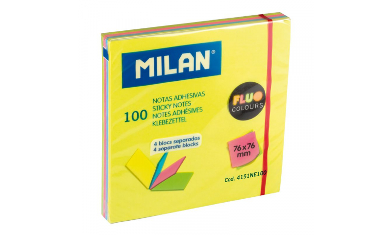 Milan 3x3" Block of Florescent Colours Adhesive Notes 100 Sheets