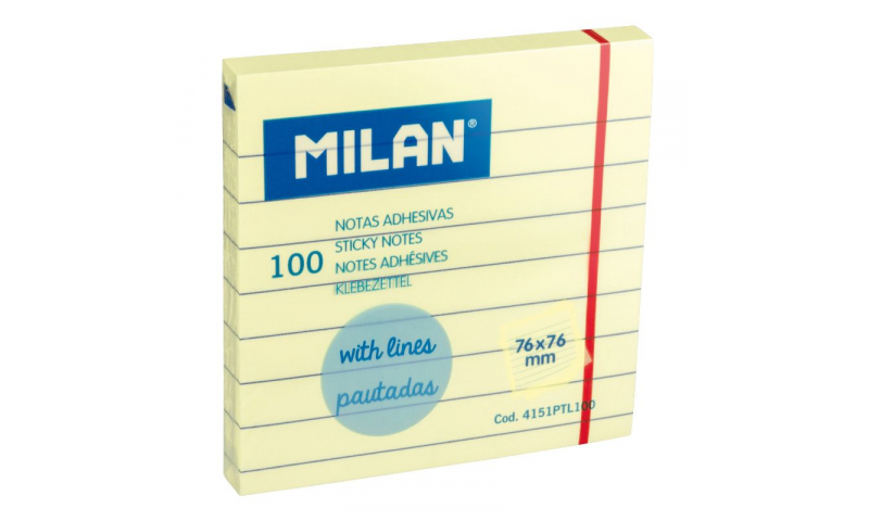 Milan 76x76mm Yellow Sticky Note Pad 100sh, with Lines
