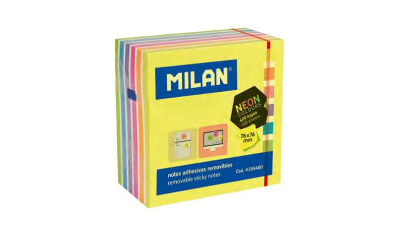 Milan Large Sticky Note Cube, 76x76mm, 400 Sheet, Rainbow