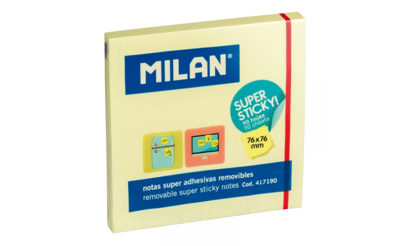 Milan 76x76 Square Super Sticky Note Pad Yellow 90 Sheets