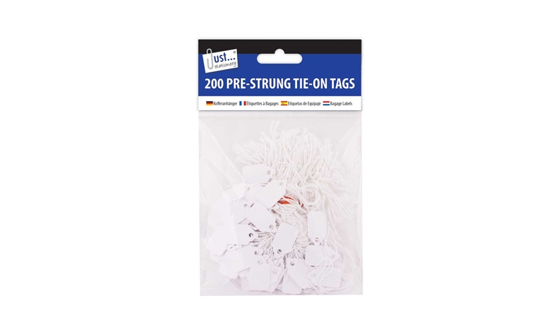 Just Stationery Strung Tags 13x20mm, White, Hang Pack of 200