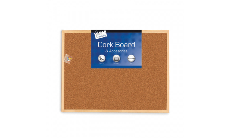Just Stationery Cork Notice Board, Wooden Frame, 400 x 600mm