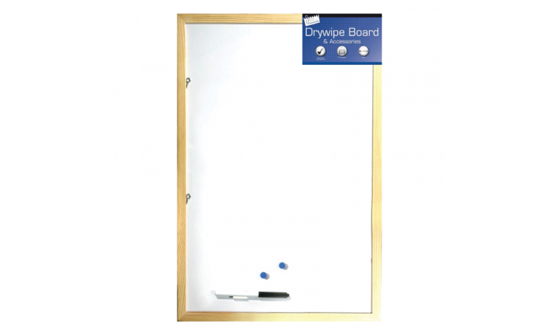 Just Stationery Wood Frame Dry Wipe Board 400x600mm & Marker & Accessories