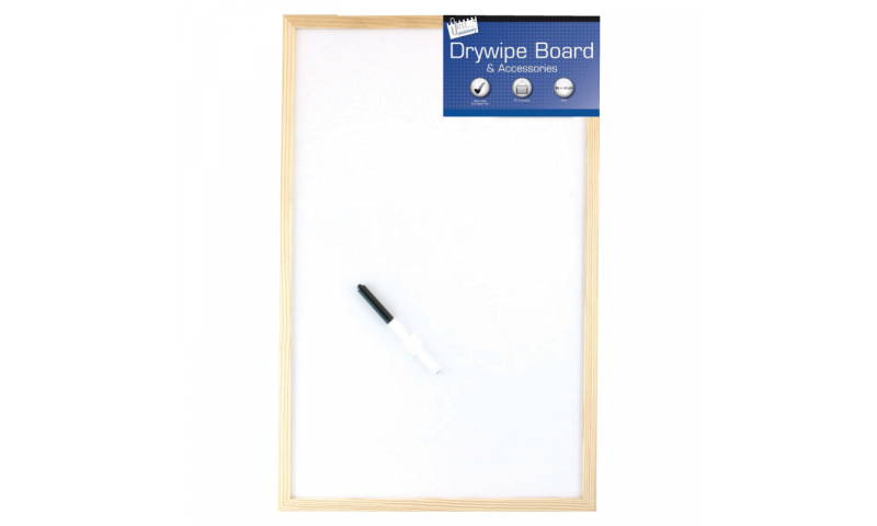 Just Stationery Wood Frame Dry Wipe Board 600x800mm & Marker & Accessories.