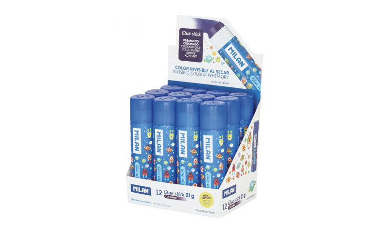 MILAN Colour Changing Glue Stick Medium Blue SPACE SERIES 21g - in CDU (New Lower Price for 2022)