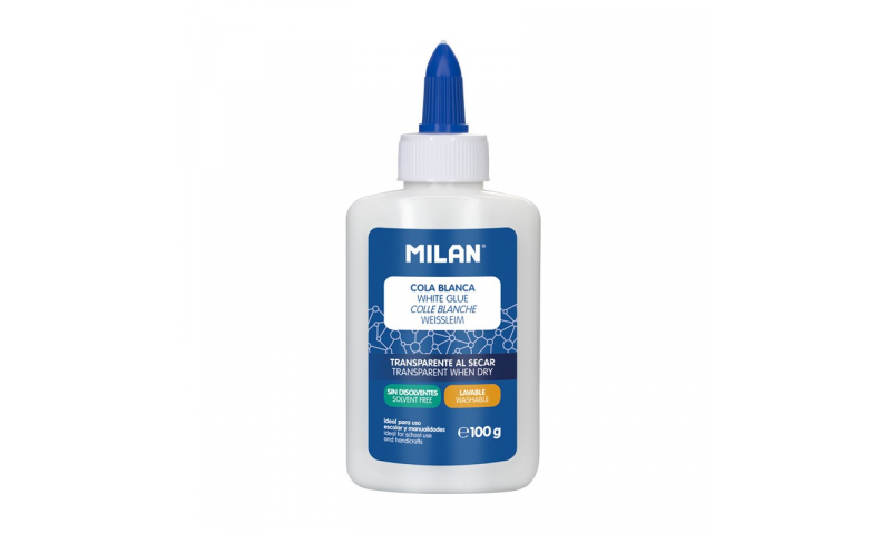 Milan White Solvent Free, Washable Glue. 100ml Spreadable Dispenser Cap