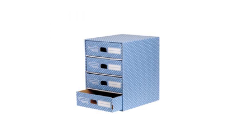 Fellowes Style Fastfold 4 Drawer Unit, Blue / White. 100% Recycled (New Lower Price for 2021)
