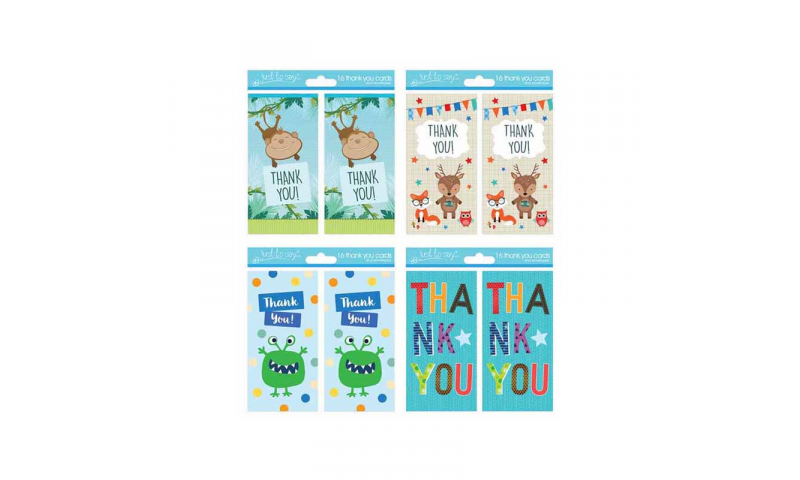 Boys Thank You Cards 4 Asstd, 16 Pack & Envelopes (New Lower Price for 2022)