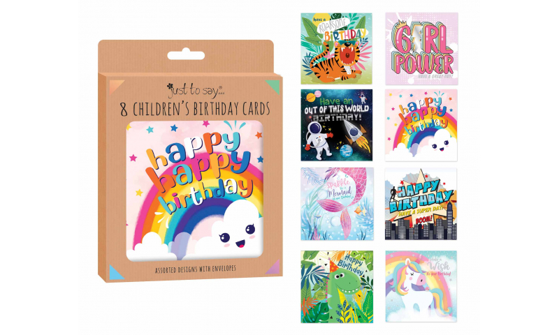 Just to Say Birthday Cards, Pack of 8 Children's Designs asstd, hang box.