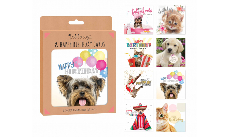 Just to Say Pets  Design Birthday Cards, Pack 8 in hang box (New Design)