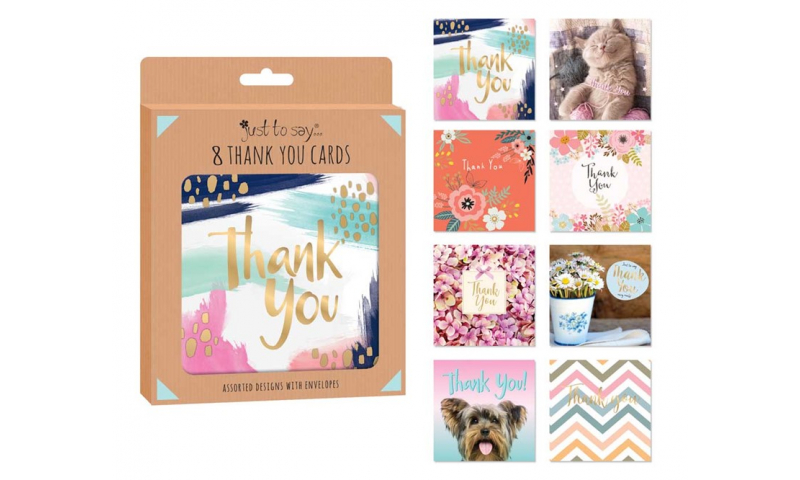 Just to Say Thank You cards, Pack of 8 Asstd Designs, Gift Boxed