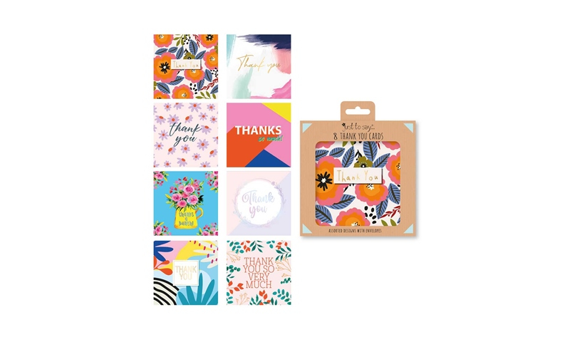 Just to Say Note Cards, 8 "Thank You" Designs, Large 135 x 135mm Pack of