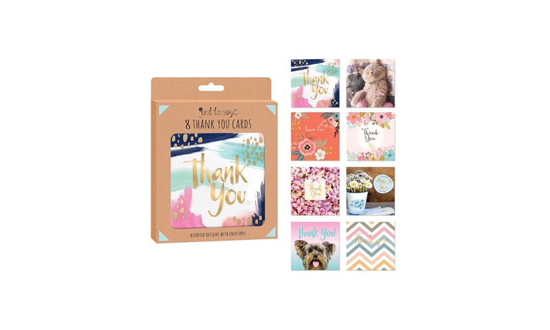 Just to Say Themed 4 asstd, 8 Pack Square Thank You Cards