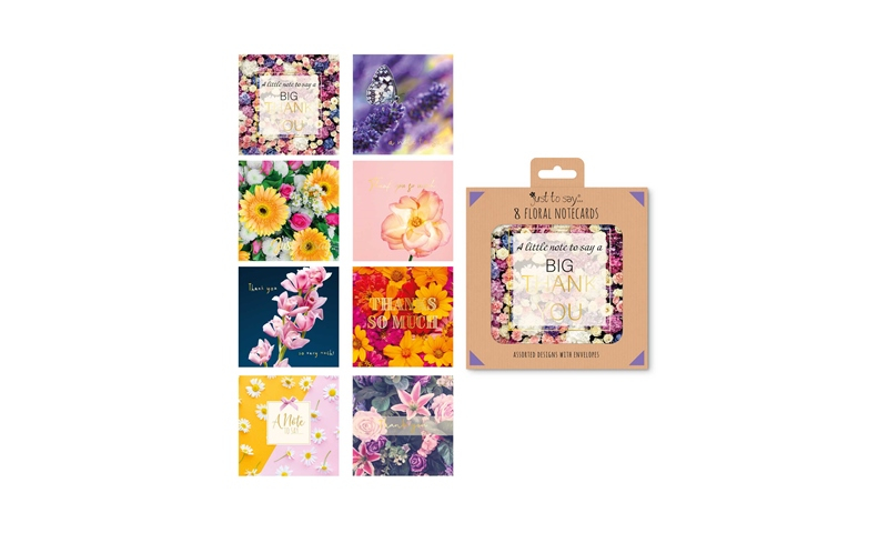 Just to Say Note Cards, 8 Floral Designs, Large 135 x 135mm Pack of