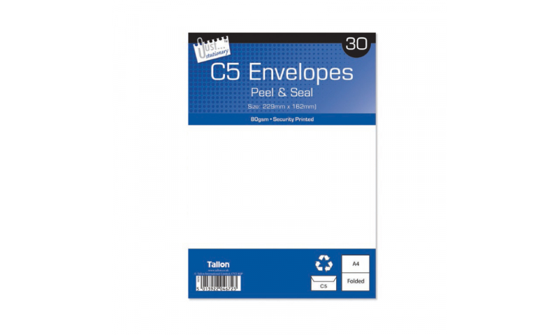 Just Stationery C5 White Peel & Seal envelopes - pack of 30 (New Lower Price for 2021)