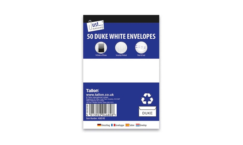 Just Stationery Duke size 143x95 White Peel & seal Envelopes, pack of 50