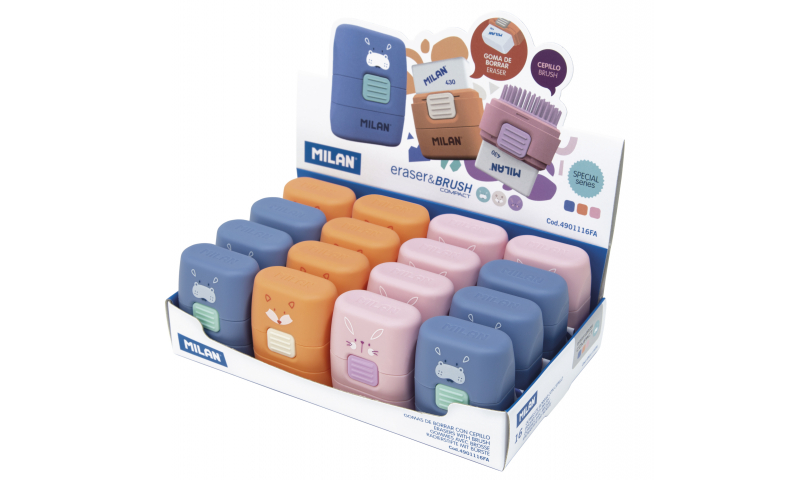 Milan Compact Eraser & Brush, THE FUN collection, 3 assorted.