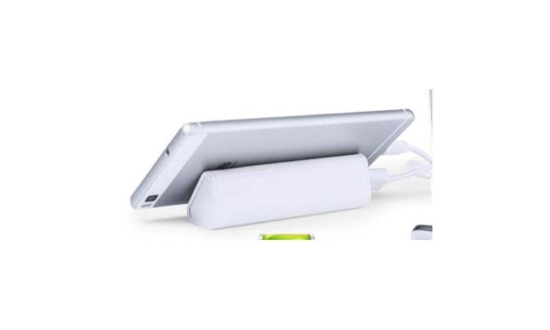 Ëynsteyn 2200mah Powerbank with Micro USB Cable included, Triangle shape holds mobile at viewing angle while charging.