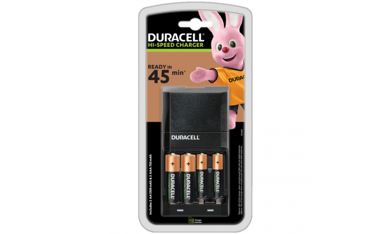 Duracell Plug-in Charger unit for AA & AAA sizes, complete with 2 each AA & AAA Batteries.