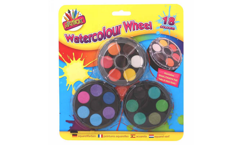 Artbox Stackable Watercolour Wheel Paints 18 colours, Carded