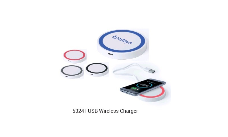 Ëynsteyn USB Powered Wireless Charger, Circular, 3 Asstd Colours, with Power cable