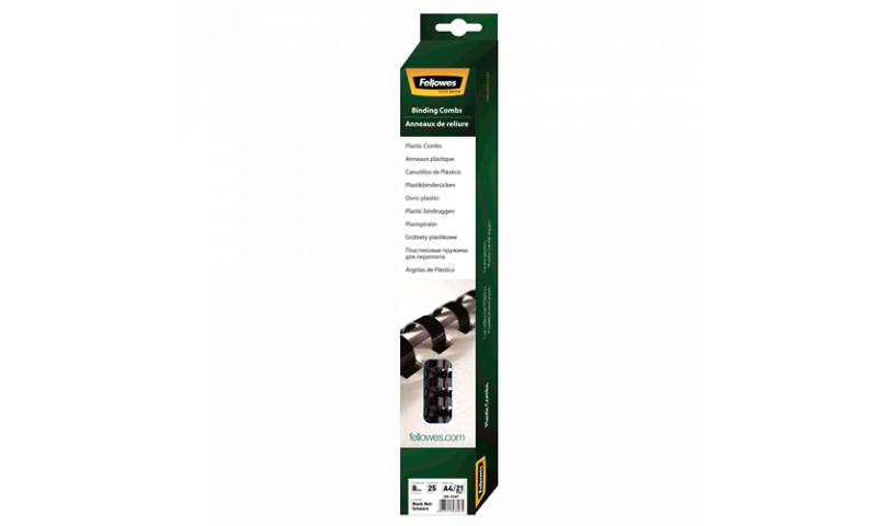 Fellowes Plastic Comb 8mm Black A4 Retail - Pack of 25. (New Lower Price for 2021)
