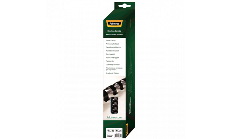 Fellowes Plastic Comb 10mm Black A4 Retail - Pack of 25. (New Lower Price for 2021)