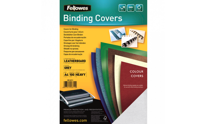 Fellowes A4 Grey Leathergrain FSC Covers - Pack 100 (New Lower Price for 2021)