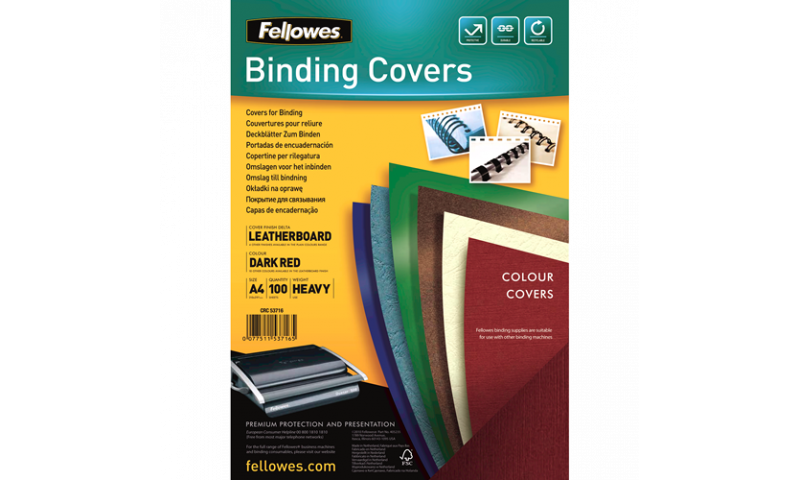 Fellowes A4 Dark Red/Burg Leathergrain FSC Covers - Pack 100 (New Lower Price for 2021)