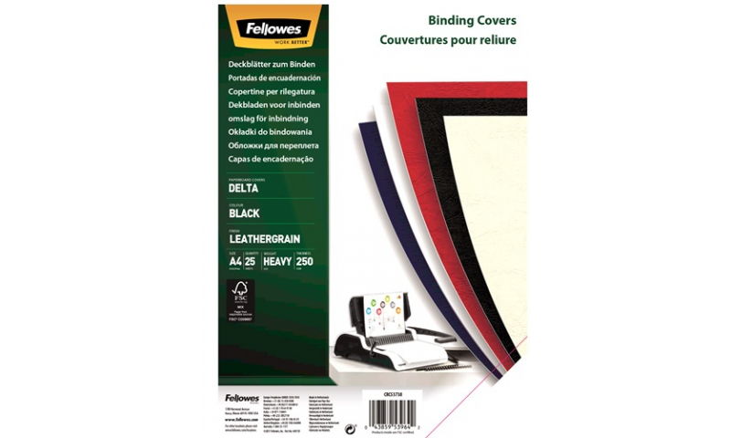 Fellowes A4 Leathergrain FSC Binding Cover Black, Retail 25pk