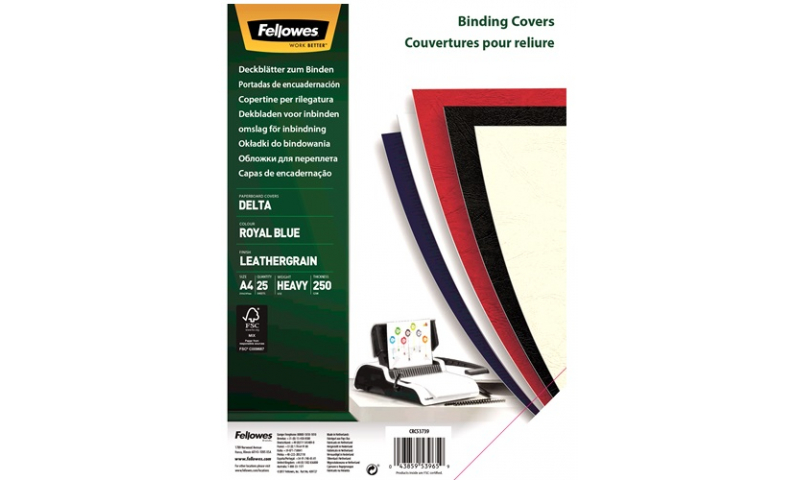 Fellowes A4 Leathergrain FSC Binding Cover Blue, Retail 25pk