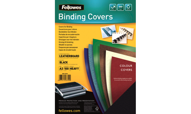 Fellowes A3 Black Leathergrain FSC Covers - Pack 100 (New Lower Price for 2021)