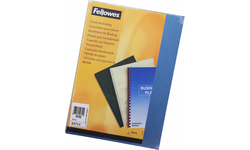 Fellowes Leathergrain A4 Binding Covers, Pack of 25 Pairs with Front window cut, Mid Blue