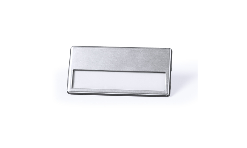 Aluminium Insertable Name badge 6.8 x 3.4cm. Clip & Slide Fitting on Back