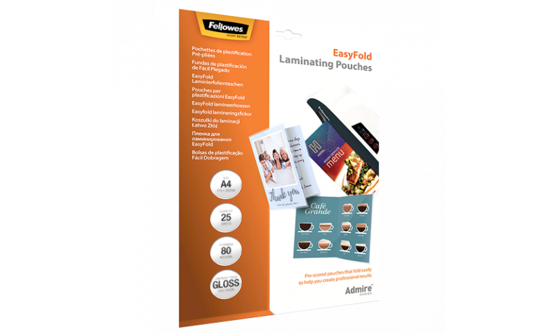 Fellowes Admire Easyfold Lamination Pouches A4, 80mic, 25 Pack
