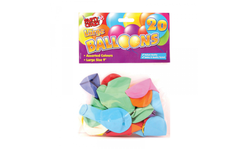 Party Crazy Balloons, Large 9", Pack of 20, Helium Quality